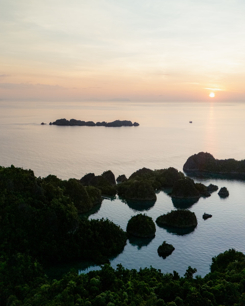 Islands in the ocean at sunset